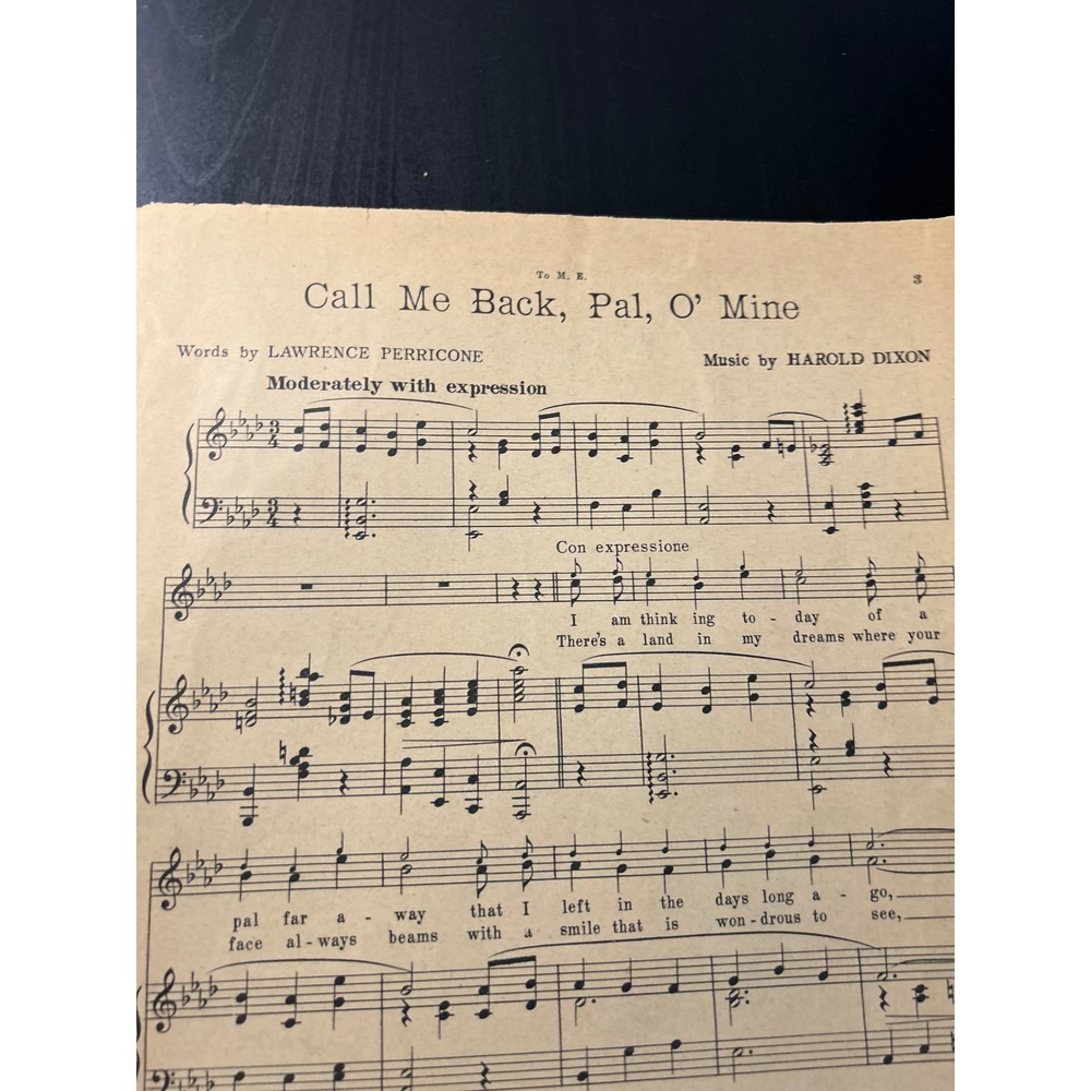 Call Me Back Pal O Mine Waltz Song 1921 Harold Dixon Lawrence Perricone - Picture 9 of 13